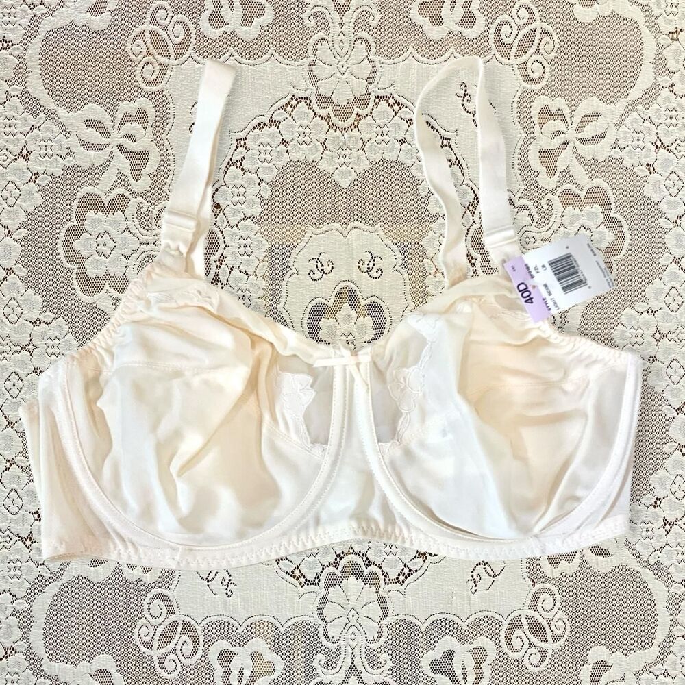 NWT cream lace balconette bra with floral embroidery and bows size 40d